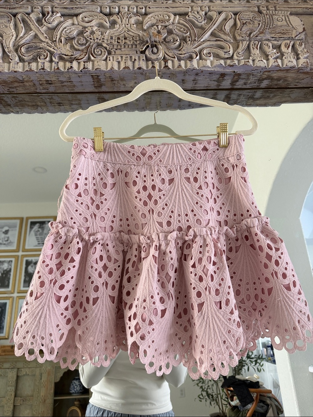 Tiered Eyelet Mini Skirt - Blush Pink